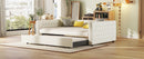 Full Size Daybed, Upholstered Tufted Sofa Bed with Trundle, Daybed with Button & Copper Nail on Square Arms, Full Daybed with Twin Trundle, White