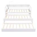 Twin XL Wood Daybed with 2 Trundles, 3 Storage Cubbies, 1 Light for Free and USB Charging Design, White