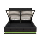 Full Size Tufted Upholstered Platform Bed with Hydraulic Storage System,PU Storage Bed with LED Lights and USB charger, Black