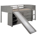 Loft Low Bed With Cabinets, Shelves And Slide