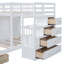 Full Over Twin Bunk Bed with Wardrobe, Drawers, White