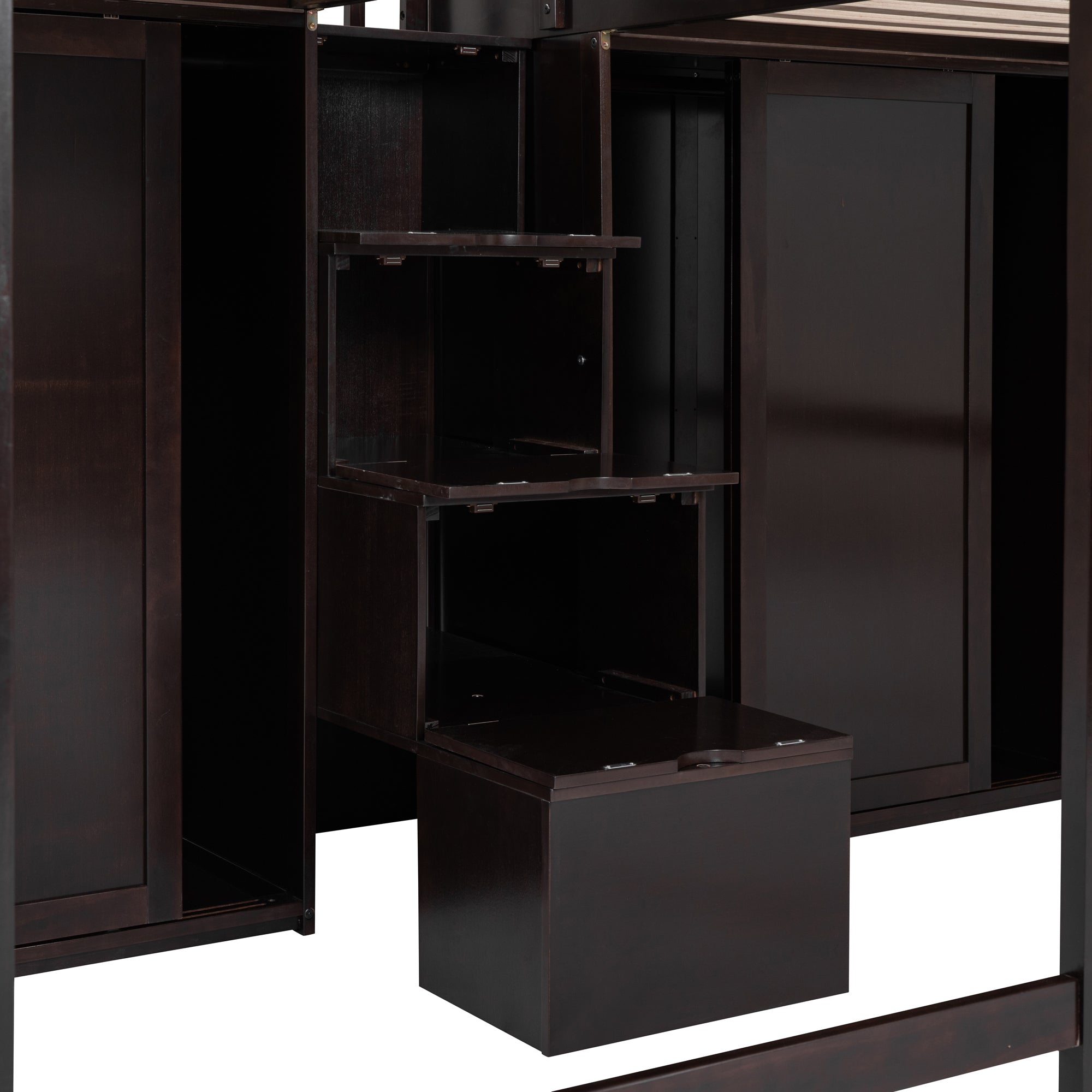 Double Twin Loft Beds with Wardrobes and Staircase, Espresso - Atlantic Fine Furniture Melbourne FL