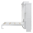 Queen Size Murphy Bed With Louvered Design And Multiple Storage Shelves - White