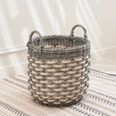 Round Resin Woven Wicker Multi Use Storage Basket With Handles - Cream / Gray