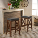 Upholstered Bar Stool With Nailhead Trim And X Frame Design (Set of 2) - Charcoal