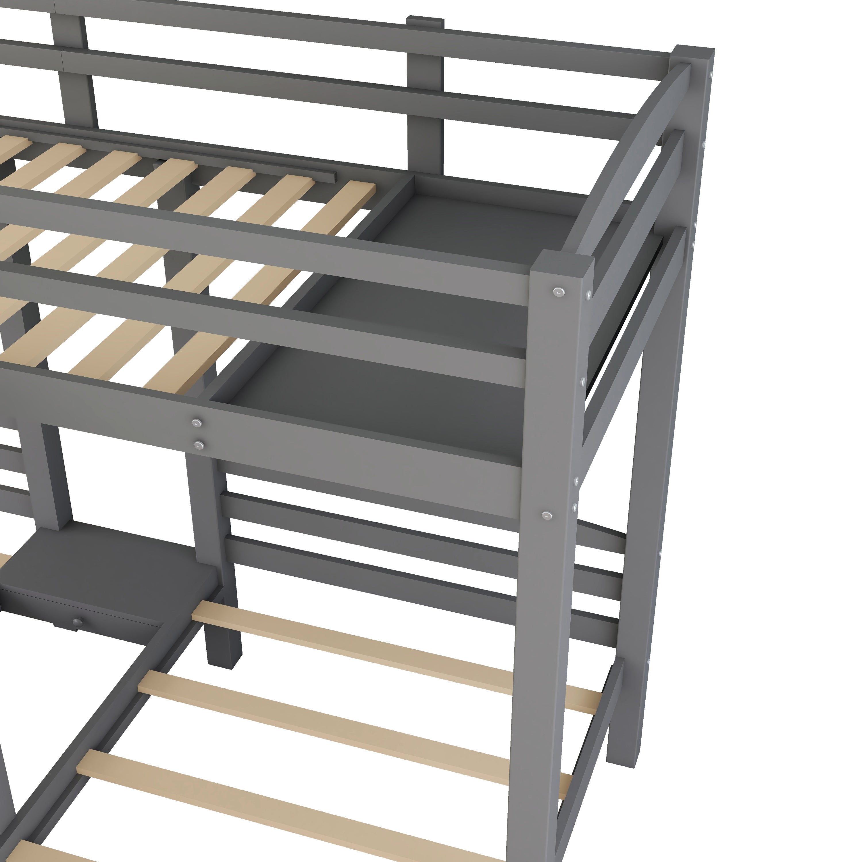 Twin over Twin & Twin Bunk Bed with Built-in Staircase and Storage Drawer,Gray - Atlantic Fine Furniture Melbourne FL