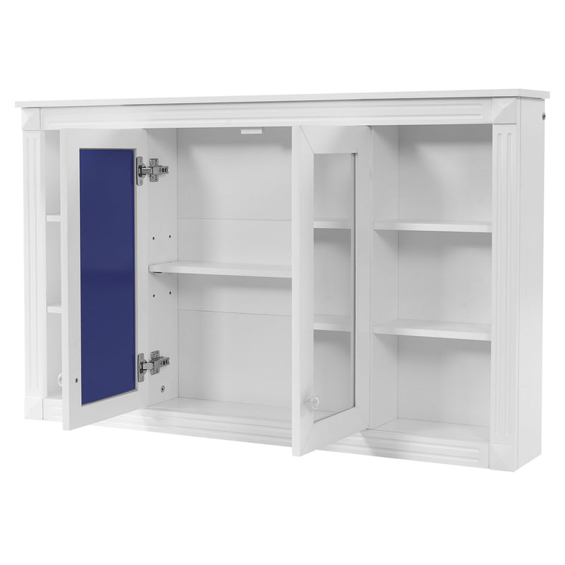 Wall-Mounted Mirror Cabinet With Adjustable Shelf And Open Shelves