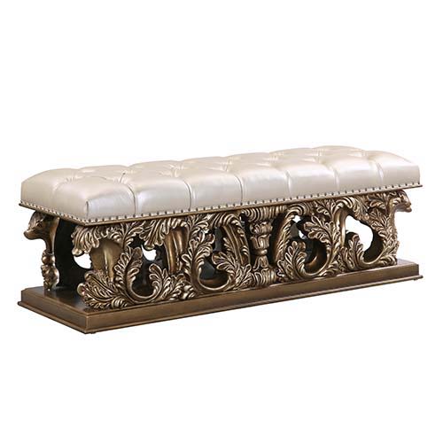 Constantine - Bench - PU Leather, Light Gold, Brown & Gold Finish - Atlantic Fine Furniture Inc