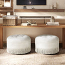 Yolanda - Round Upholstered Accent Ottoman - Almond White