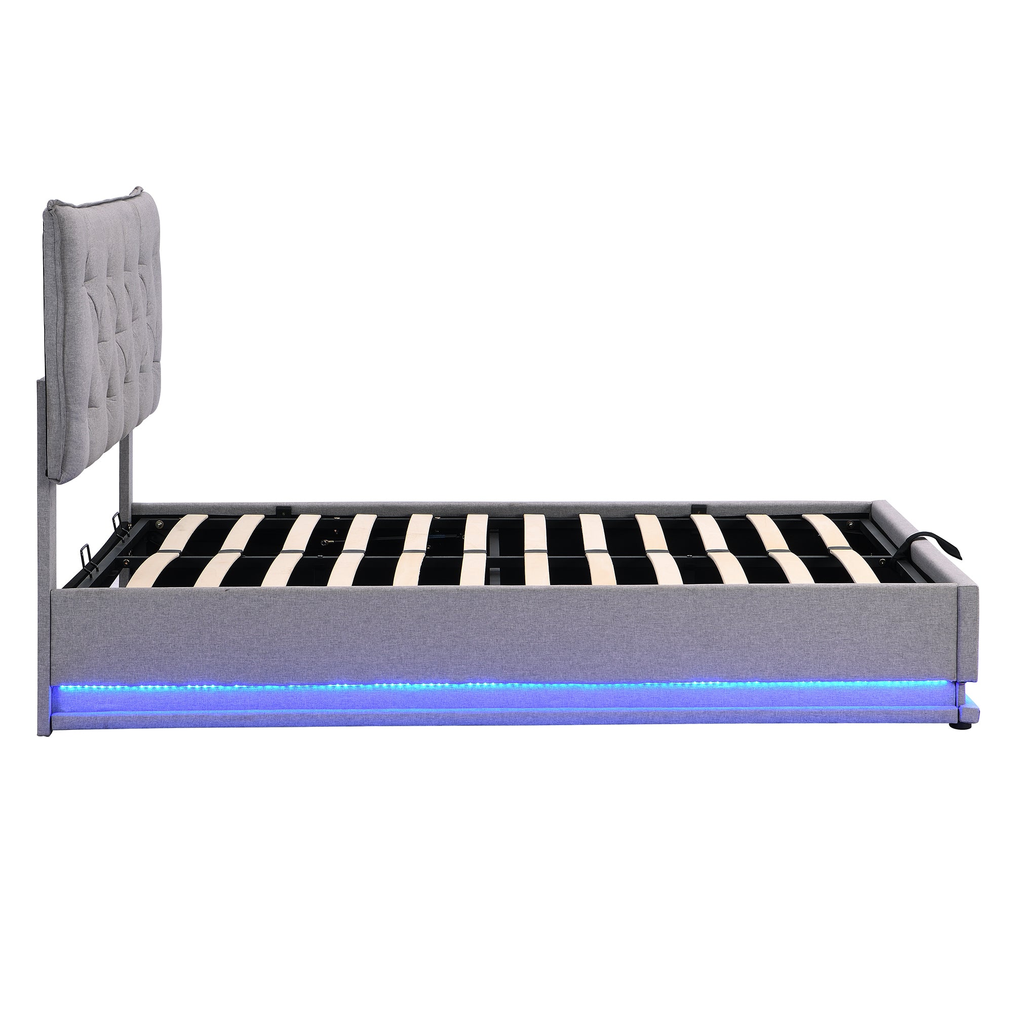 Full Size Upholstered Bed with Hydraulic Storage System and LED Light, Modern Platform Bed with Button-tufted Design Headboard, Gray - Atlantic Fine Furniture Melbourne FL