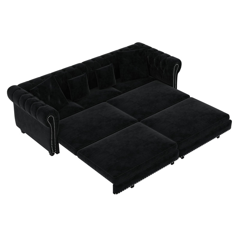 3 In 1 Pull Out Sofa Bed, Convertible Sleeper Sofa Bed, 3 Seater Sofa With Movable Ottoman - Black