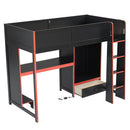 Gaming Loft Bed With Built In Desk, Wardrobe, LED Lighting And Drawer