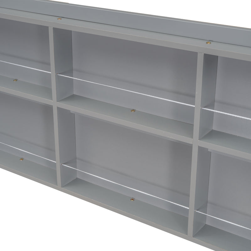 Full House Bed with Roof Frame, Bedside-shelves, Under Bed Storage Unit,Grey