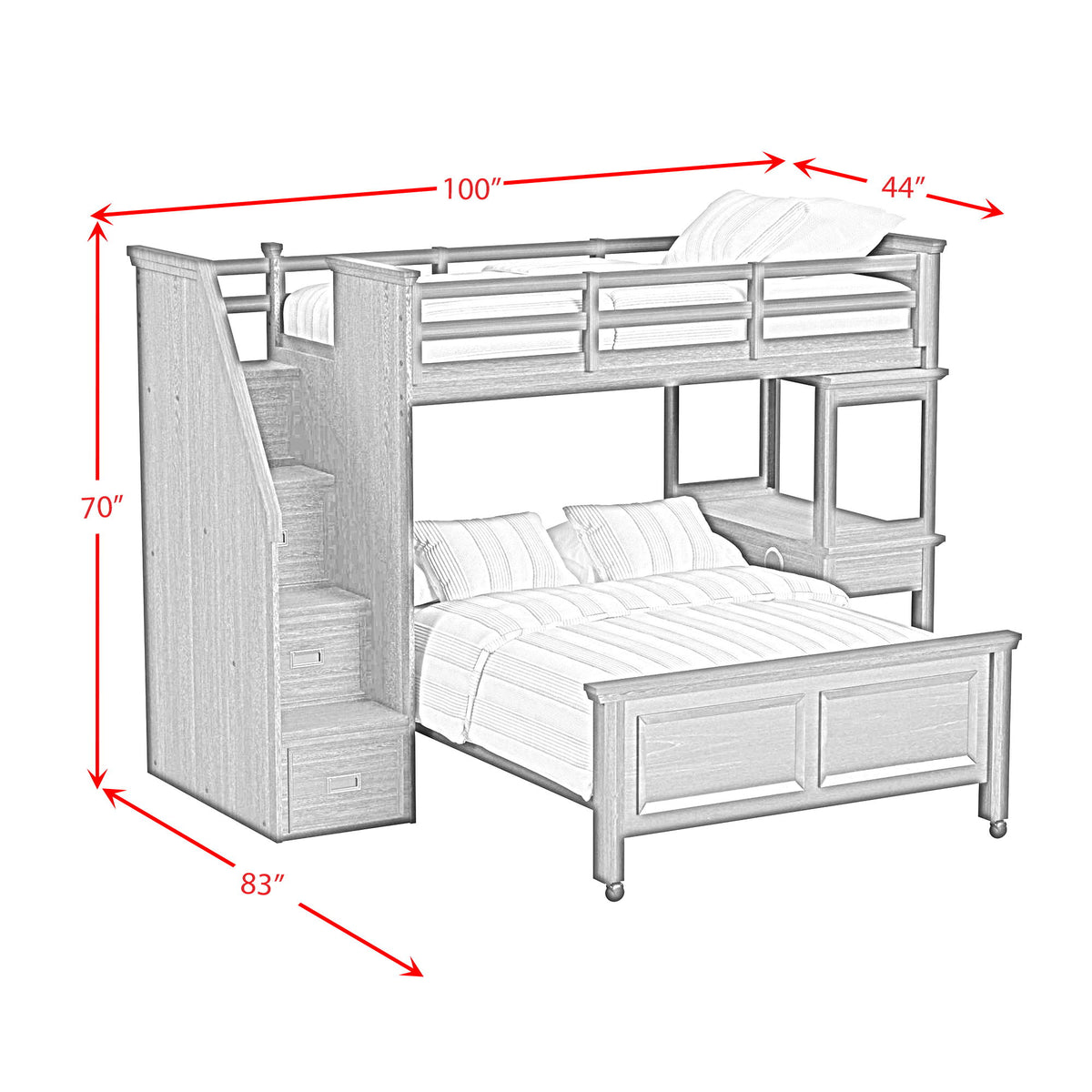 Hampton Kids Loft With Staircase And Desk With Speaker Bedroom Set in Black by Elements International, view 9