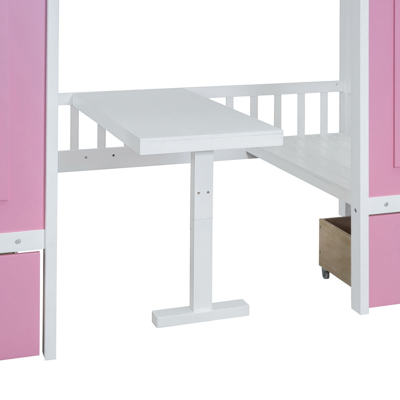 Twin Over Twin Bunk Bed With Changeable Table, Bunk Bed Turn Into Upper Bed And Down Desk