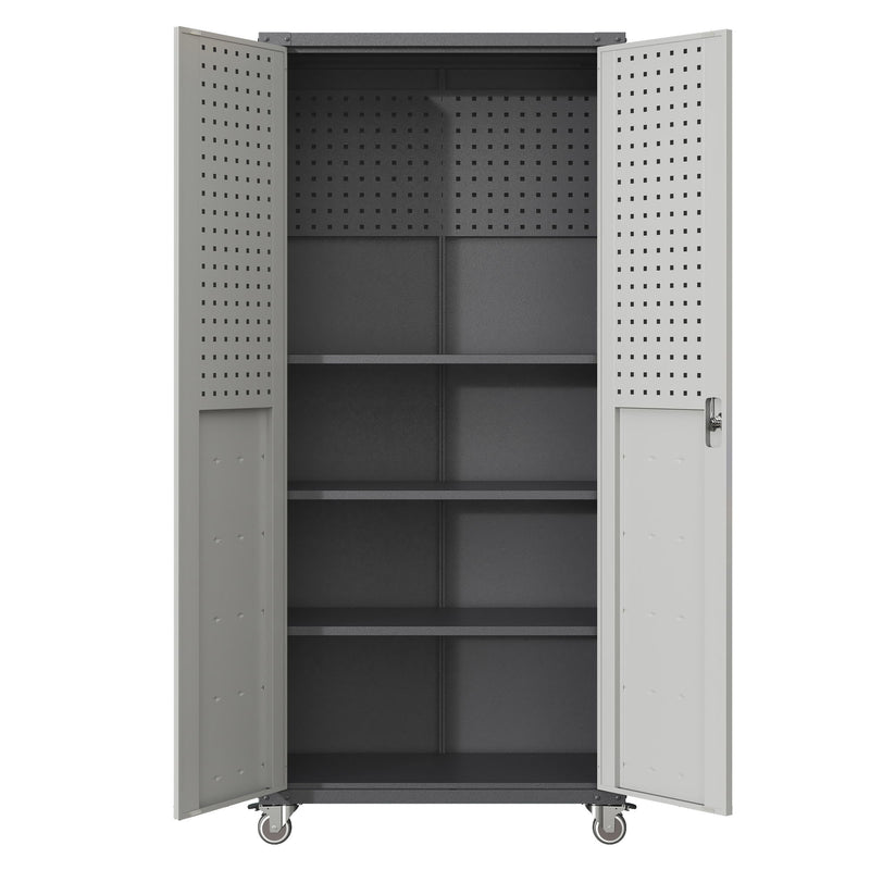 Metal Garage Storage Cabinet With Wheels Heavy Duty Tool Storage Cabinet - Brushed Nickel