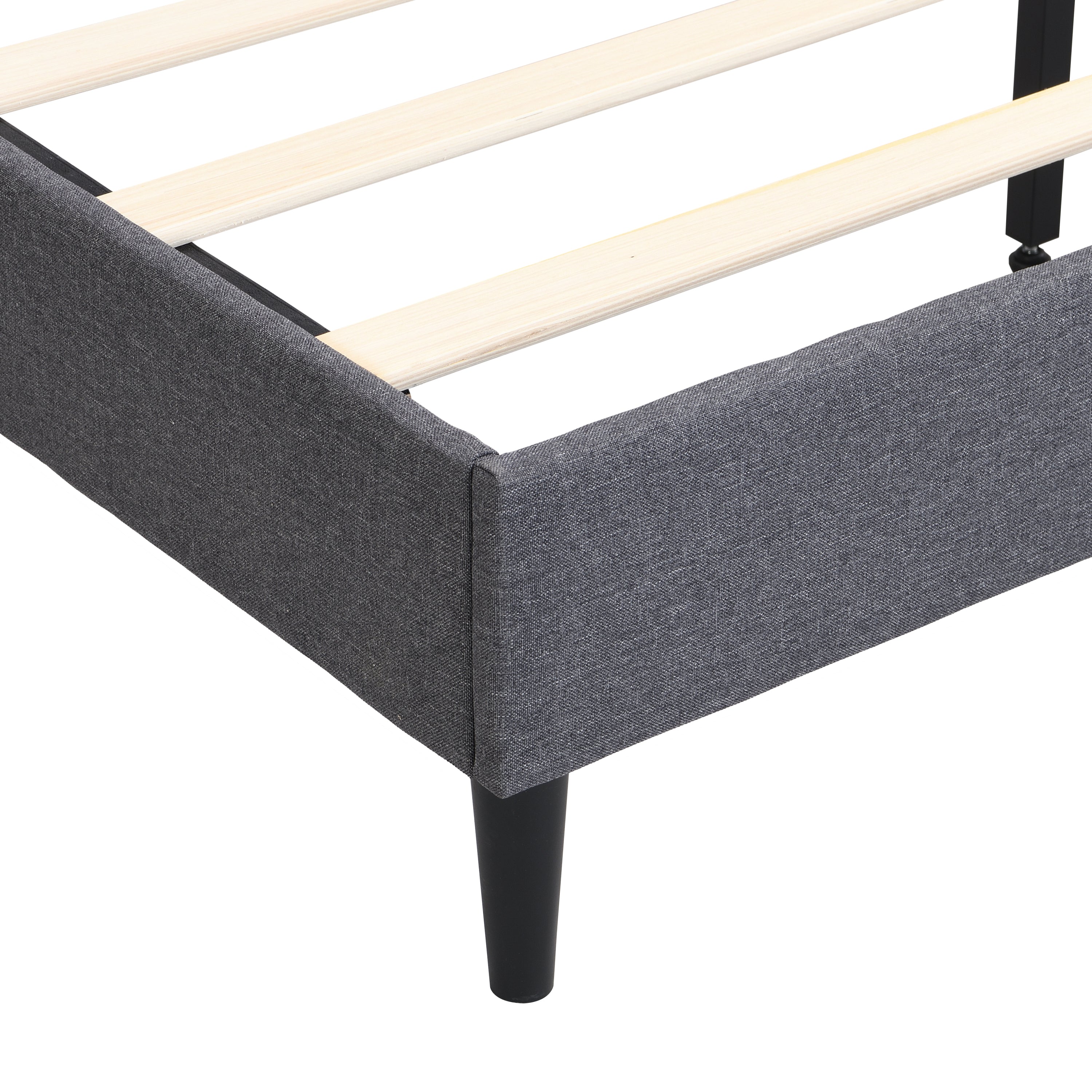 Full Size Platform Bed Frame with Fabric Upholstered Headboard and Wooden Slats, No Box Spring Needed/Easy Assembly, Grey - Atlantic Fine Furniture Melbourne FL