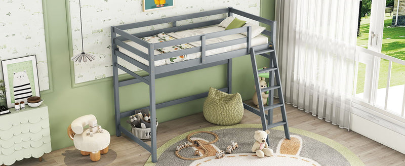 High Loft Bed With Inclined Ladder, Guardrails