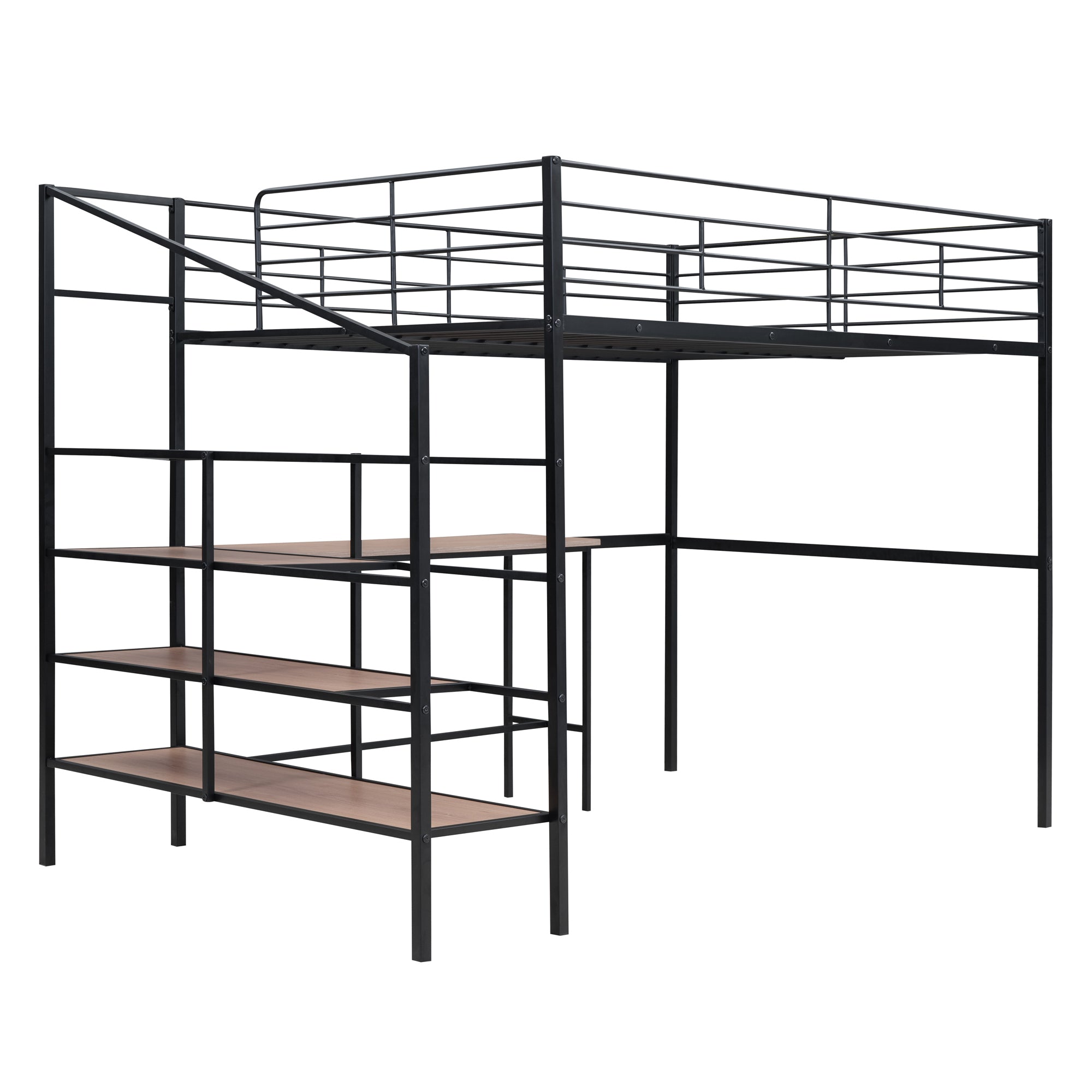 Full Size Metal Loft Bed with Desk and Lateral Storage Ladder, Black - Atlantic Fine Furniture Melbourne FL
