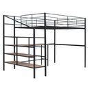 Full Size Metal Loft Bed with Desk and Lateral Storage Ladder, Black