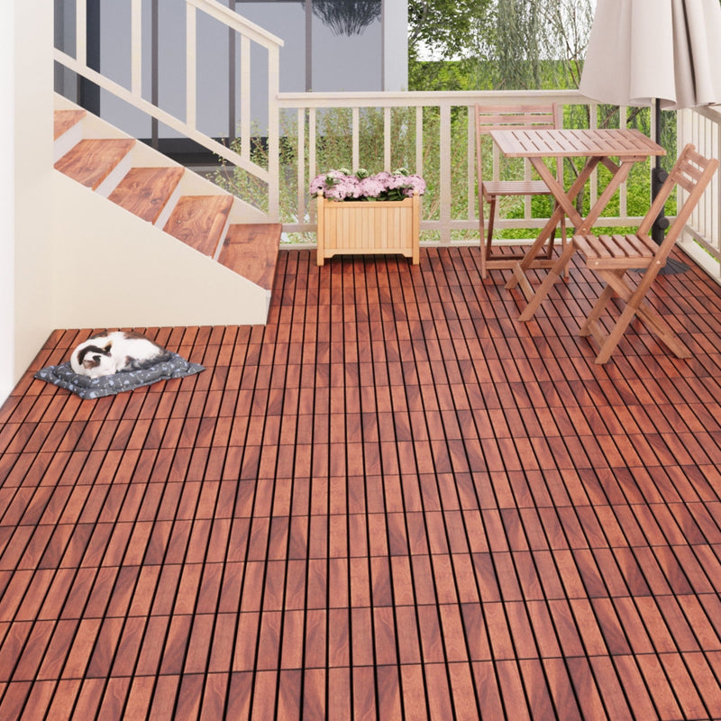 Interlocking Deck Tiles Striped Pattern, Square Acacia Hardwood Outdoor Flooring For Patio, Bancony, Pool Side