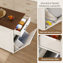 Rustic Movable Kitchen Island On Wheels With Storage & Power Outlet - White