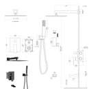 Wall Mounted Square Shower System With Waterfall Tub Spout, 12" Rainfall Shower Head And Handheld Shower - Matte Black