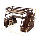 Twin Size Loft Bed with 7 Drawers 2 Shelves and Desk - Espresso