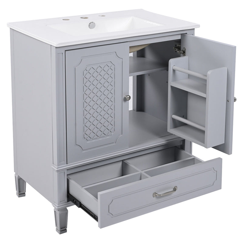 Vintage Style Bathroom Vanity With Sink, Multi Functional Storage, Soft-Closing Door