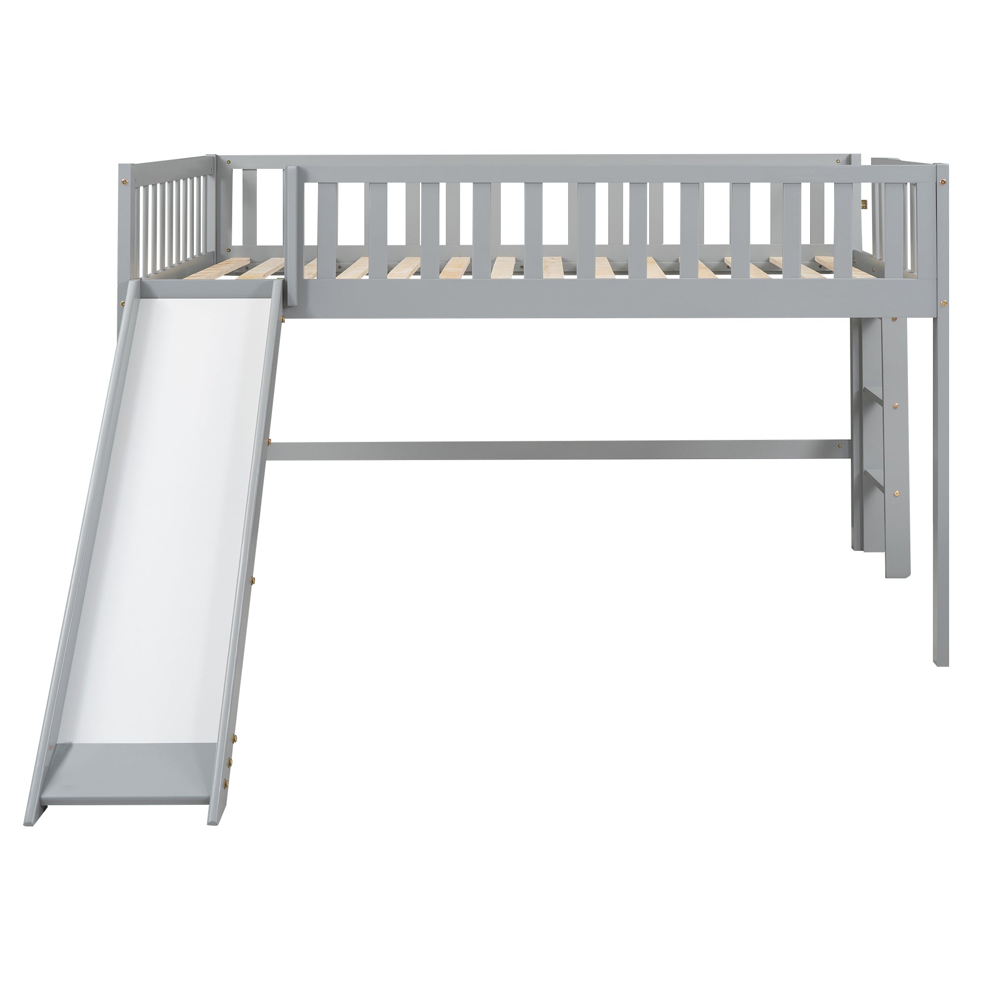 Full Size Low Loft Bed with Ladder and Slide,Gray - Atlantic Fine Furniture Melbourne FL