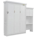 Queen Size Murphy Bed With Louvered Design And Multiple Storage Shelves - White