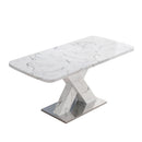 Modern Square Dining Table, Stretchable, with Printed White Marble Table Top+MDF X-Shape Table Leg with Metal Base