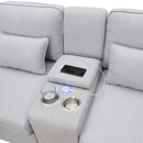 Upholstered Sofa With Console, 2 Cupholders And 2 USB Ports Wired Or Wirelessly Charged, Modern Linen Fabric Couches With 4 Pillows For Living Room, Apartment (4-Seat)