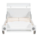 Twin Size Car-Shaped Platform Bed,Twin Bed with Storage Shelf for Bedroom,White