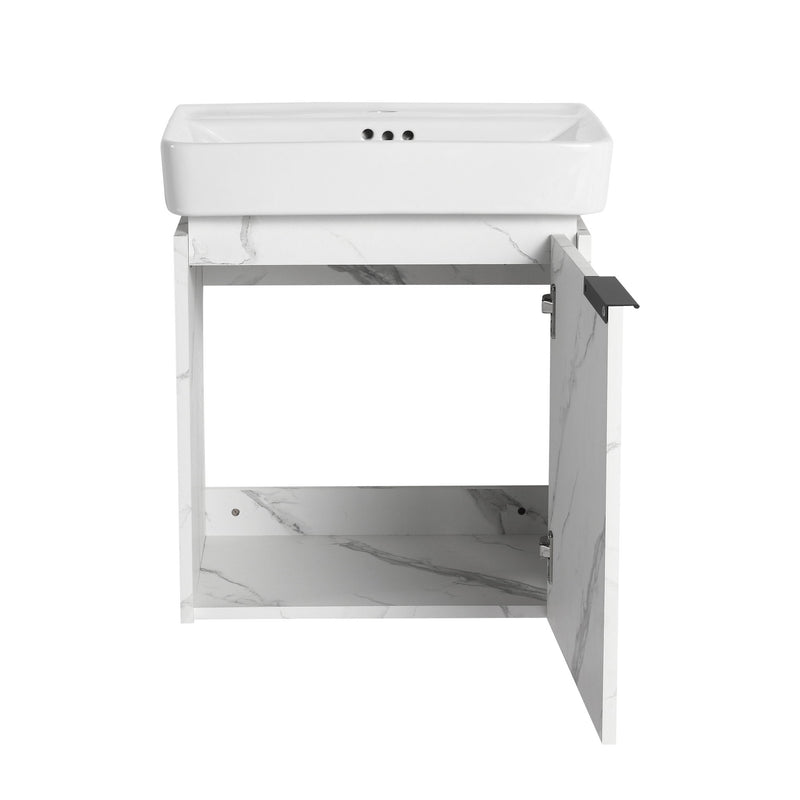 Wall Mounted Bathroom Vanity With Ceramic Sink And Storage Cabinet