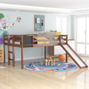 Full size Loft Bed Wood Bed with Slide, Stair and Chalkboard,Walnut（Old SKU:WF282116AAL）