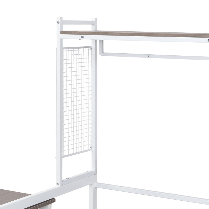 Daybed With Movable Desk, Grid, Shelves And Clothes Hanger