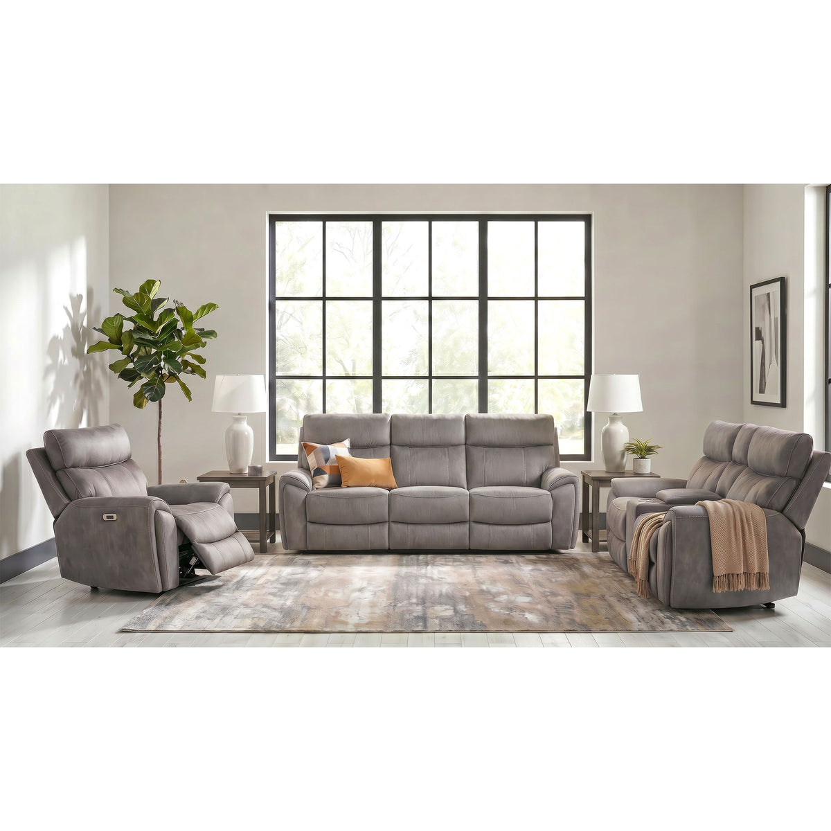 Jackpot P1 Sofa With Heat Massage in Explore Light Gray by Elements International, view 2