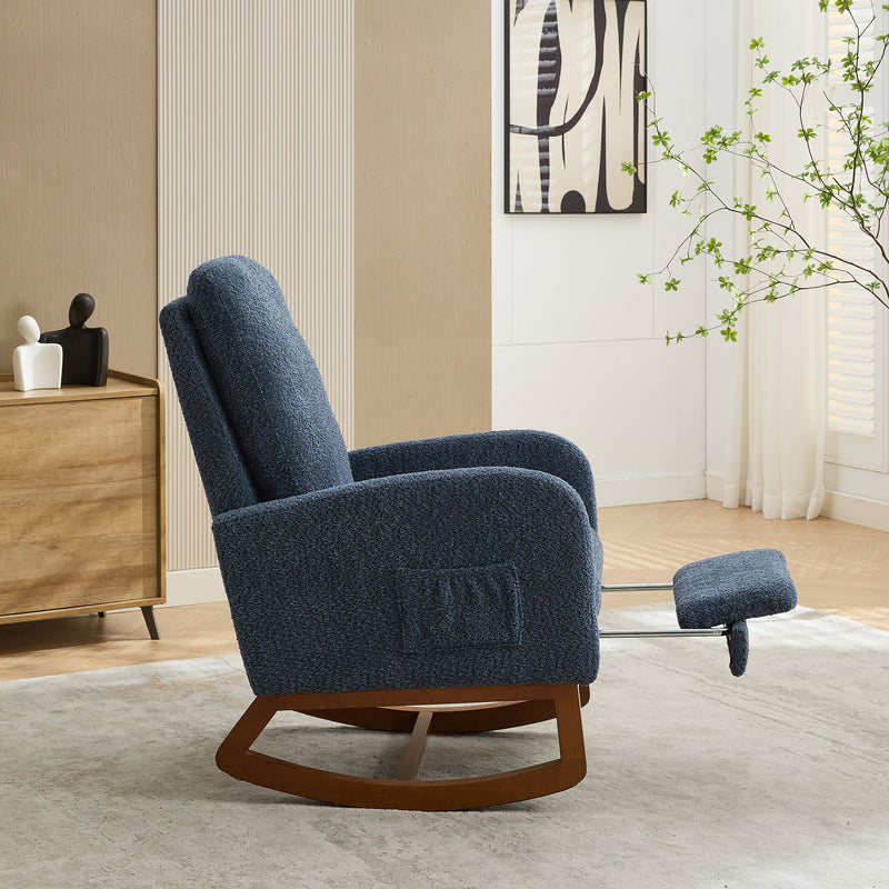 High Back Glider Rocking Chair With Retractable Footrest And Rubber Wood Legs