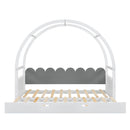 Twin size stretchable vaulted roof bed, children's bed pine wood frame, white+gray