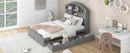 Full Size Wood Platform Bed with House-shaped Storage Headboard and 2 Drawers, Gray