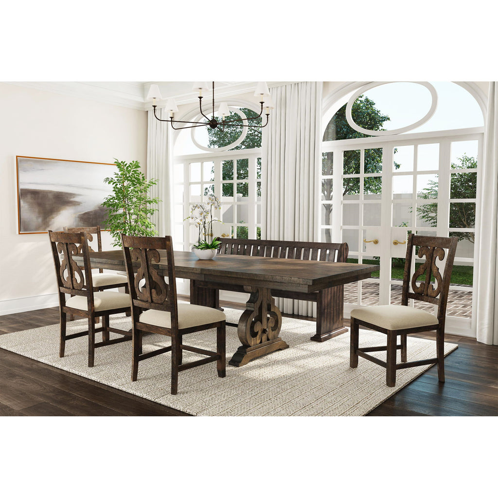 Stone Piece Dining Set Table Wooden Swril Back Side Chairs