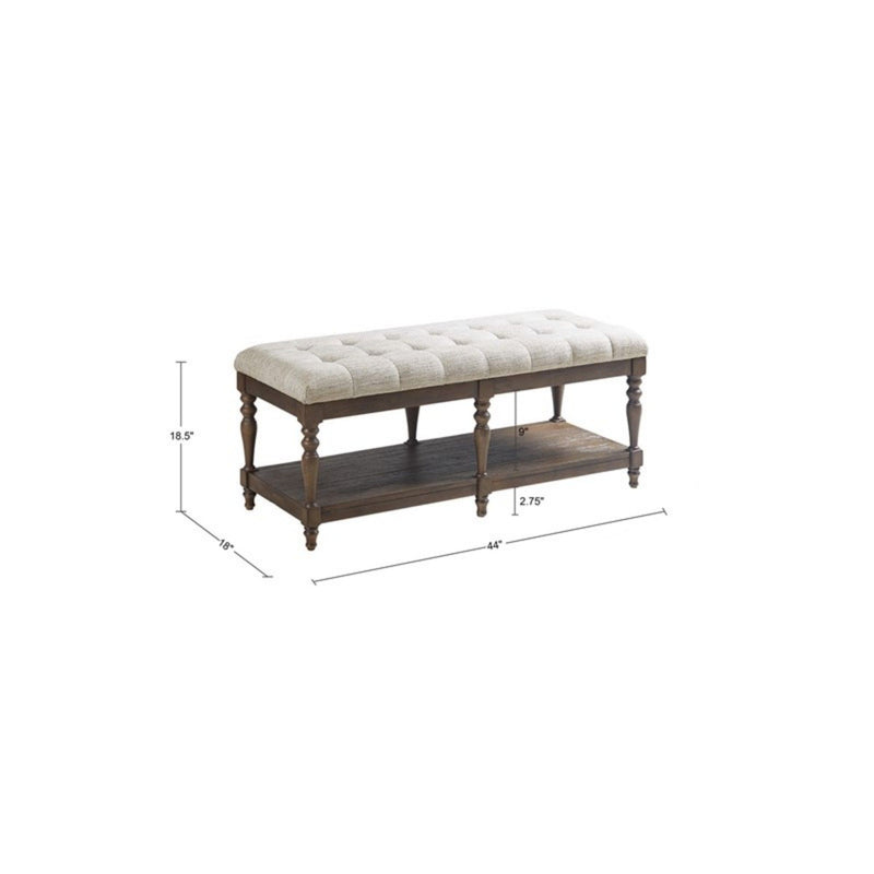 Highland - Tufted Accent Bench With Shelf Upholstered Seat - Ivory