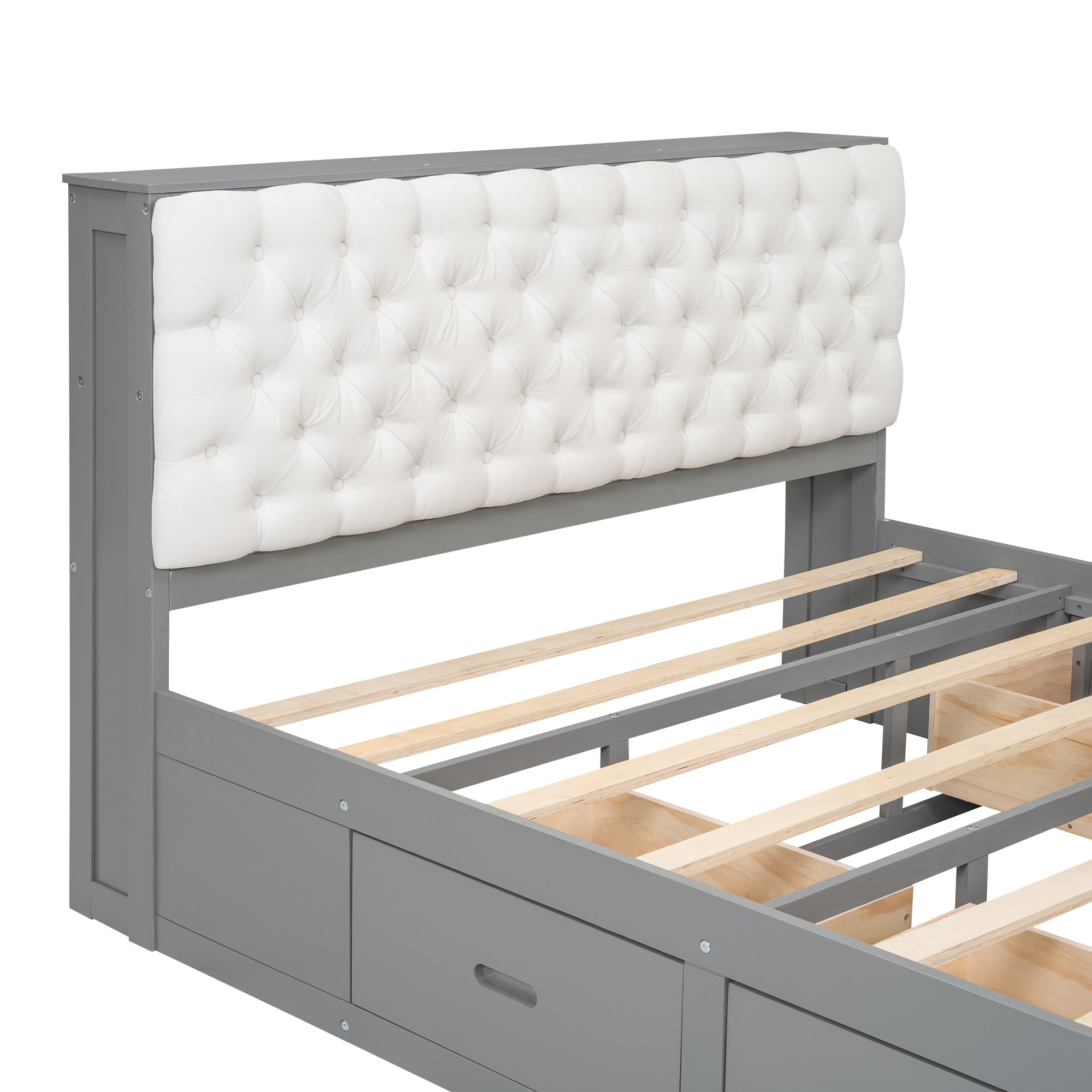 Wood Queen Size Platform Bed with Storage Headboard, shoe rack and 4 drawers,Gray - Atlantic Fine Furniture Melbourne FL