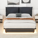 Queen Size Upholstered Platform Bed with Sensor Light and Ergonomic Design Backrests, Black