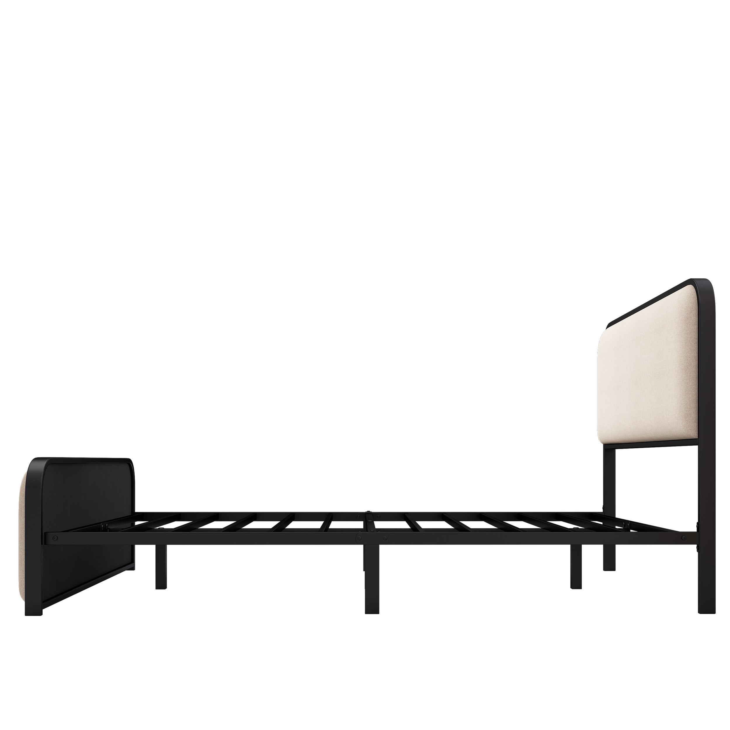Modern Metal Bed Frame with Curved Upholstered Headboard and Footboard Bed with Under Bed Storage, Heavy Duty Metal Slats, Full Size, Beige - Atlantic Fine Furniture Melbourne FL
