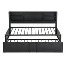 Industrial Metal Daybed With Trundle, Storage Shelves, USB Ports