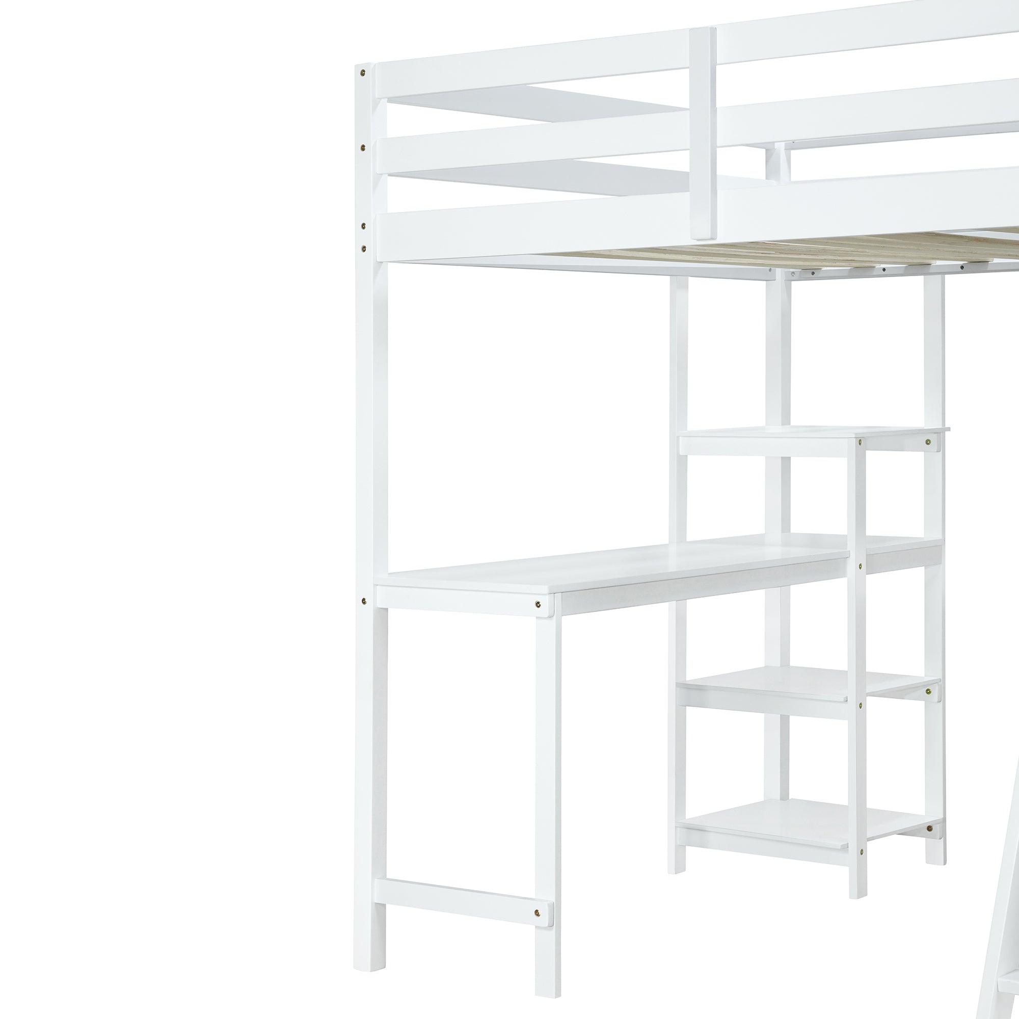 Full Size Loft Bed with Wardrobe and Desk and Shelves, White - Atlantic Fine Furniture Melbourne FL