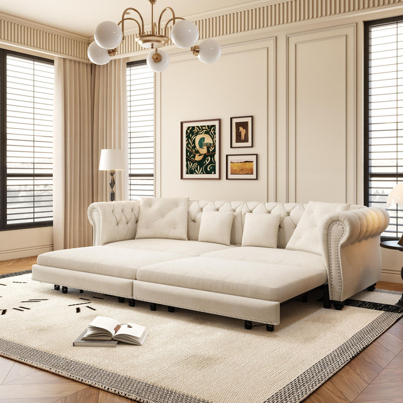 3 In 1 Pull Out Sofa Bed With Movable Ottoman