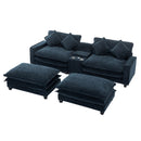 Sectional Sofa Chenille Upholstered Sofa With Two Removable Ottoman, Two USB Ports, Two Cup Holders And Large Storage Box For Living Room